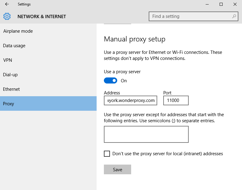 Preview of Microsoft Windows 10 LAN settings window