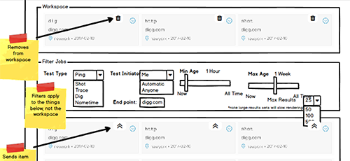 A new wireframe emerges, with filters and a workspace