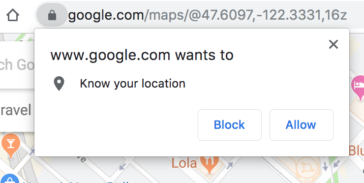Location sharing prompt in Chrome