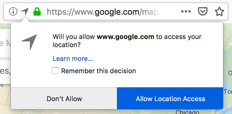 Location sharing prompt in Firefox