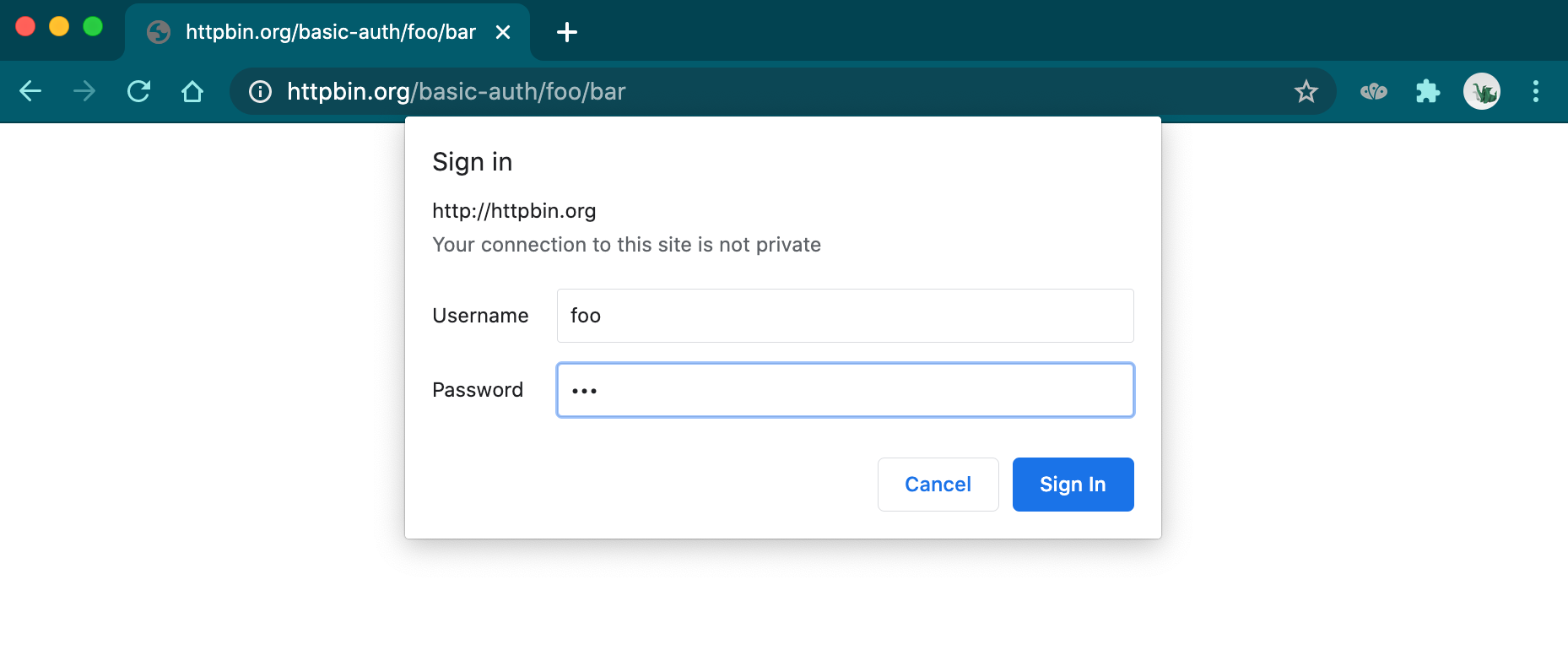 Browser prompt asking for a username and password