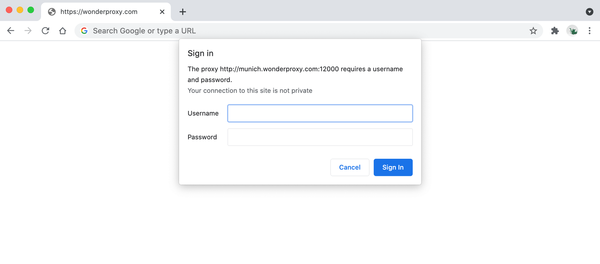 Prompt in Google Chrome asking for proxy username & password