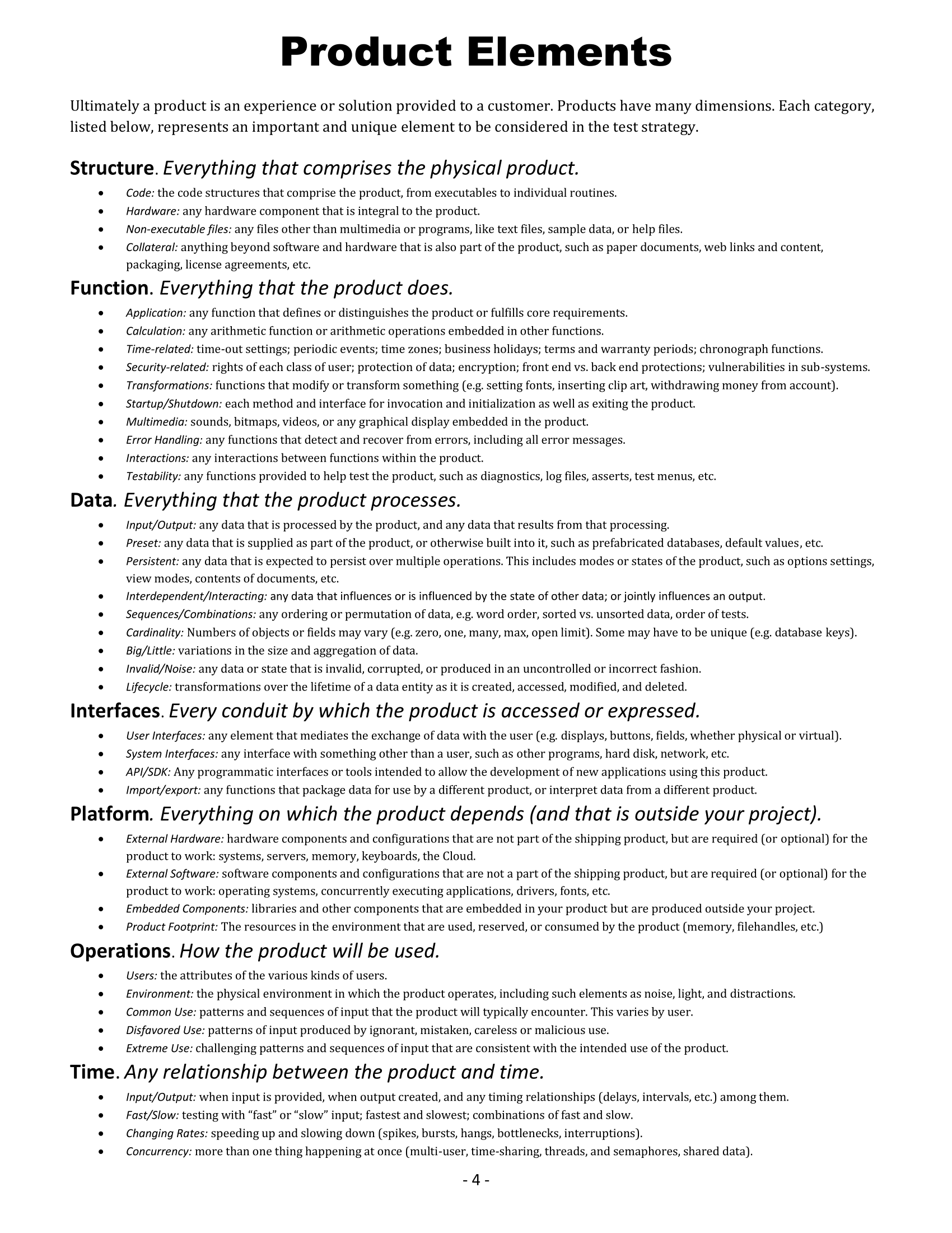List of Product Elements from the Heuristic Test Strategy Model (p.4)