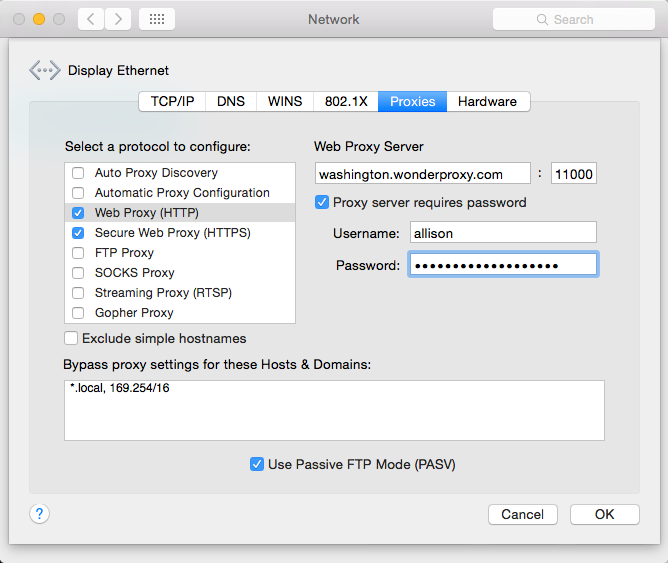 Preview of Mac OSX's network proxies window
