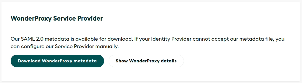 Download SAML metadata for WonderProxy