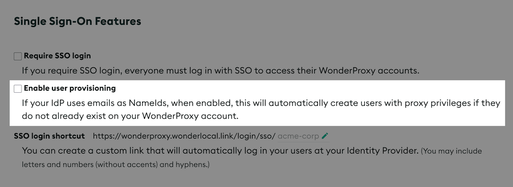 SSO user provisioning