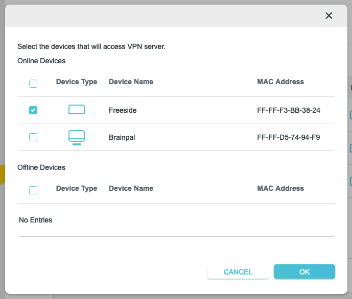 Screenshot of TP-Link add device modal