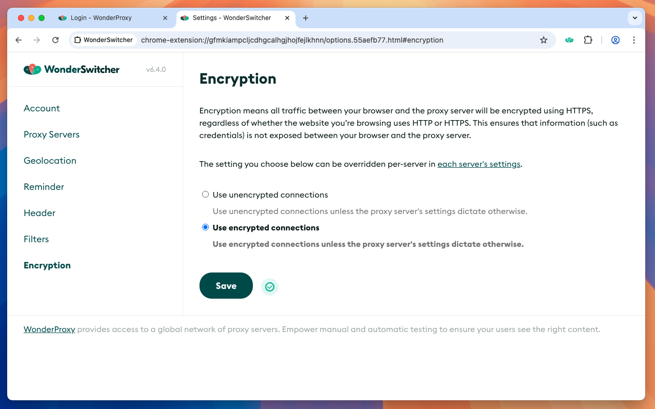 Preview of setting up a HTTP header in the settings panel