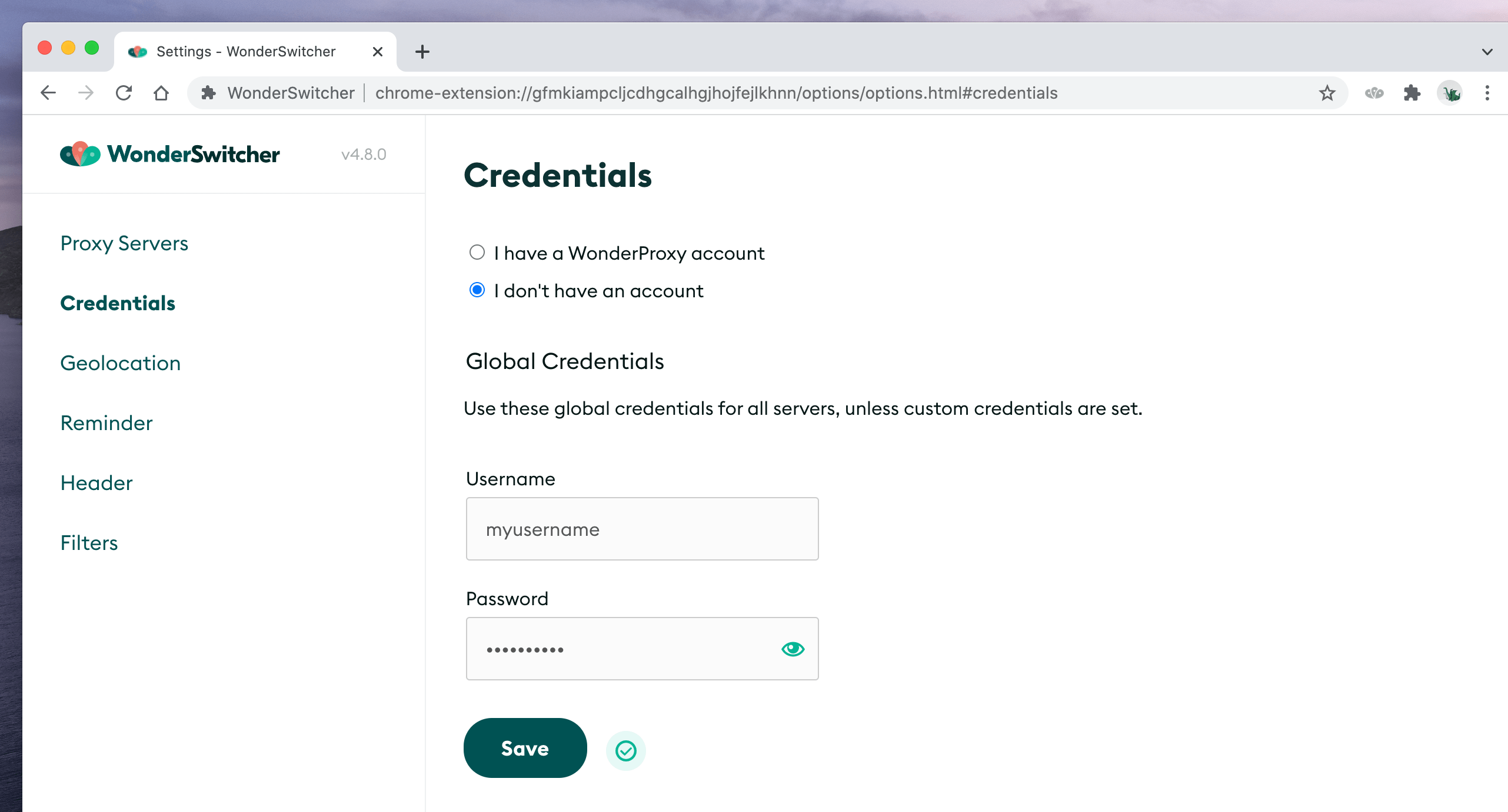 Credentials tab with global credentials