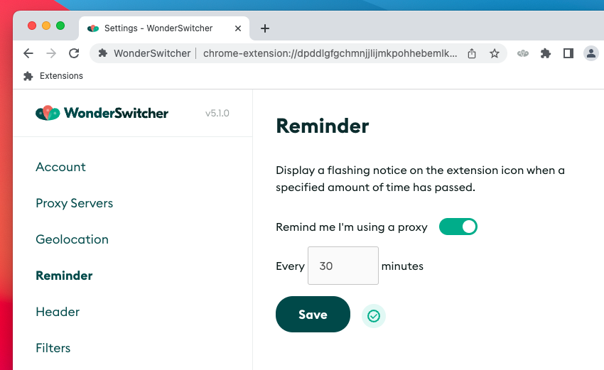 Preview of setting up a reminder in the settings panel